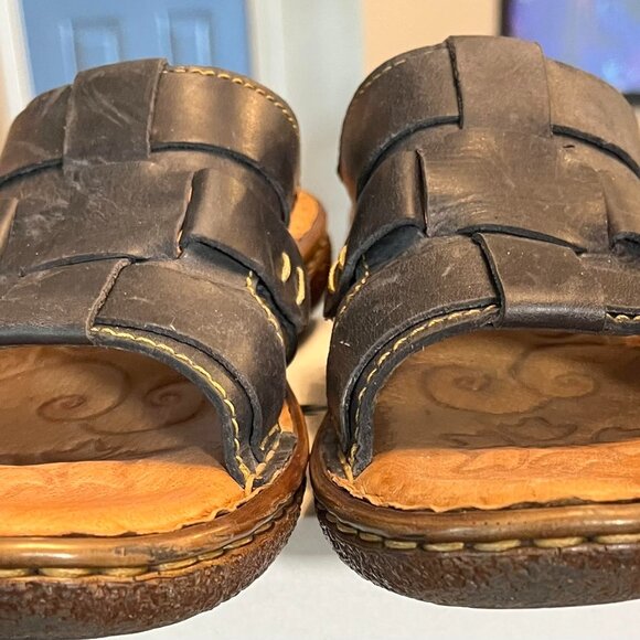 Women's Born Handcrafted Black Leather Open-Toe Slide Sandals Size 8.5 - Picture 4 of 8